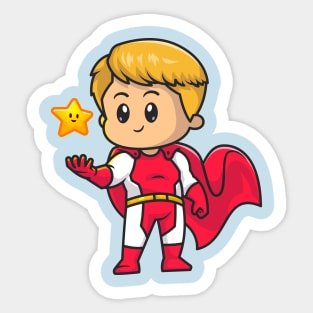 Cute SuperHero With Cute Star Cartoon Sticker